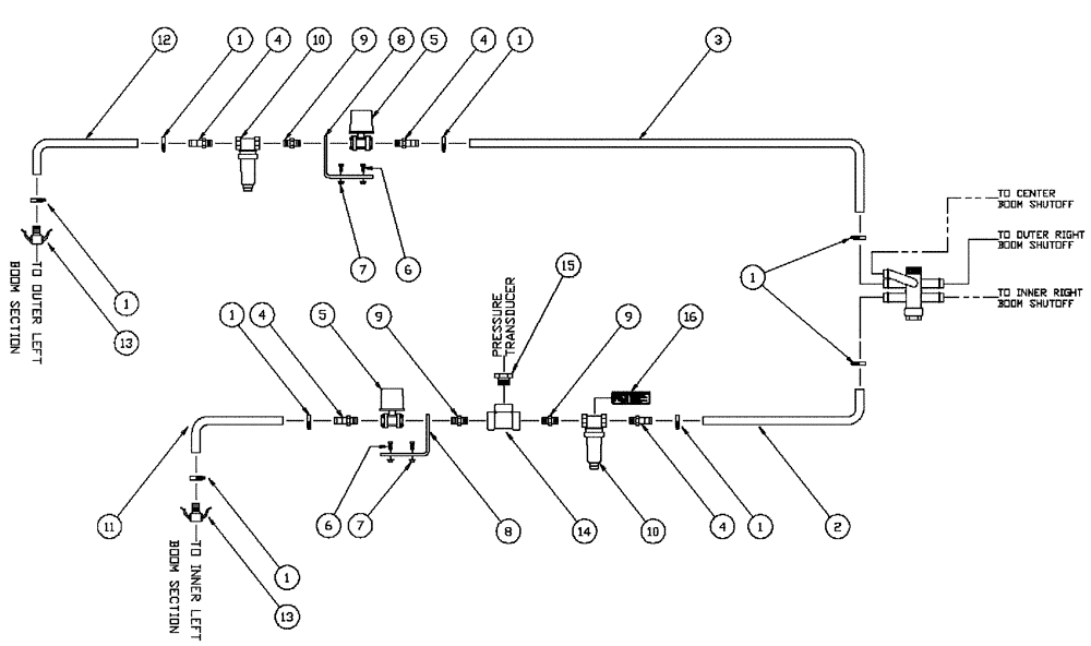 Схема запчастей Case IH PATRIOT 150 - (09-038) - 75 5-BOOM SHUTOFF - DICKEY-JOHN™ LH BOOM Liquid Plumbing