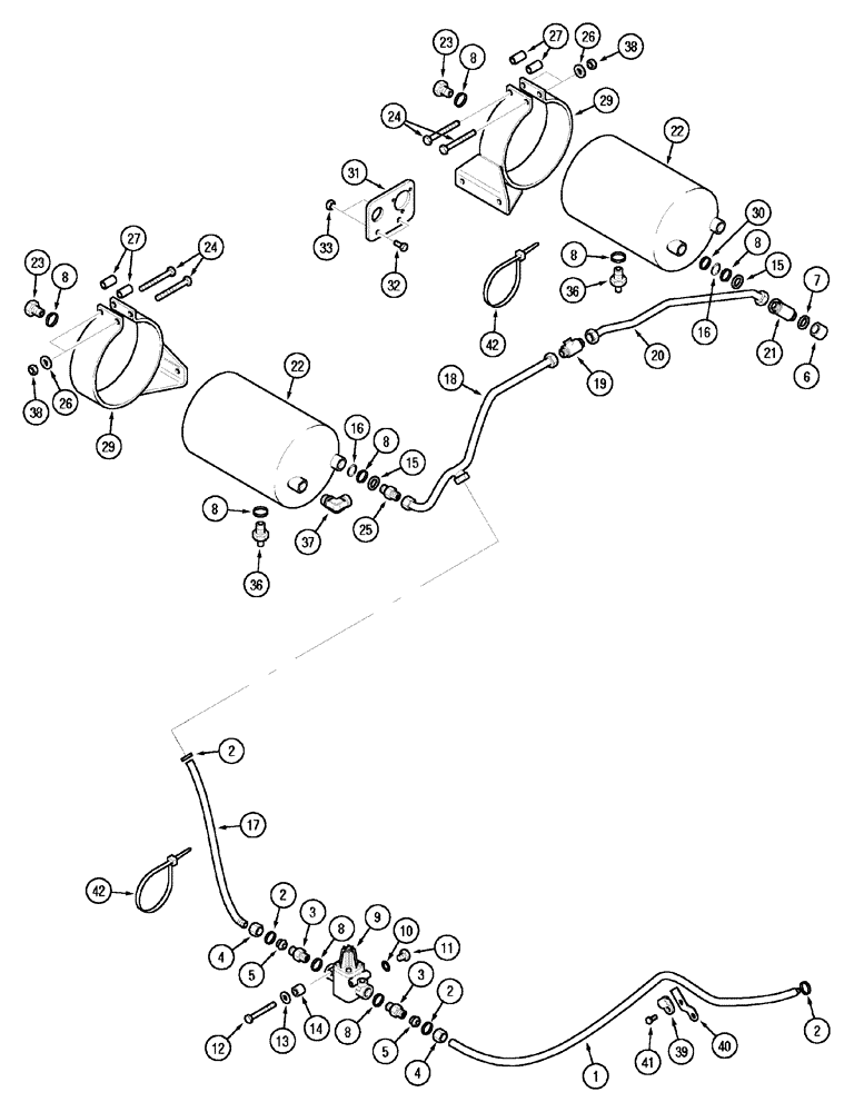 Схема запчастей Case IH MX150 - (07-09) - TRAILER BRAKE - PNEUMATIC TANK AND PIPES (33) - BRAKES & CONTROLS