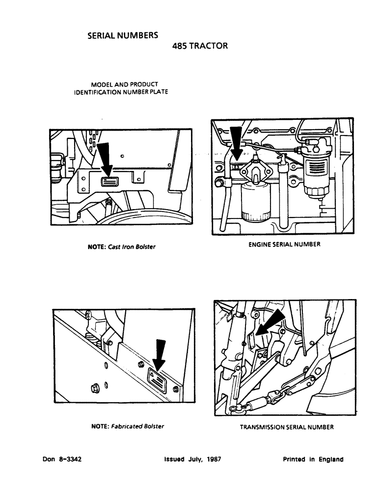 Схема запчастей Case IH 485 - (1-002) - SERIAL NUMBERS, MODEL AND PRODUCT IDENTIFICATION NUMBER PLATE (00) - PICTORIAL INDEX