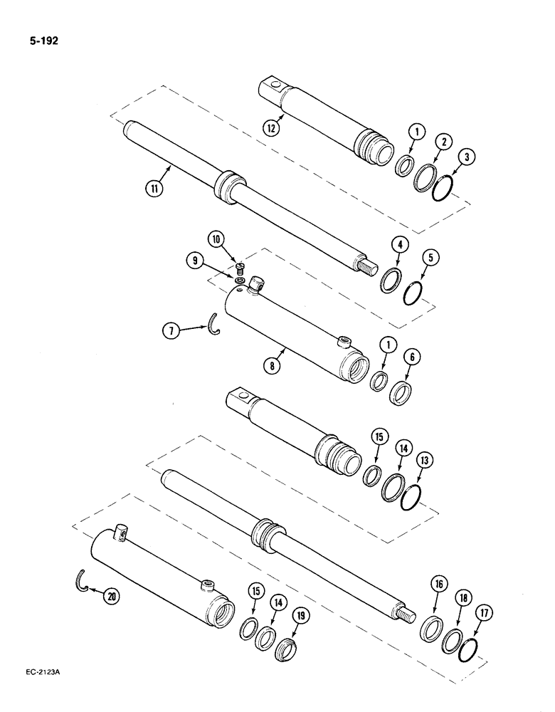 Схема запчастей Case IH 585 - (5-192) - STEERING CYLINDER, SWEPT BACK CAST FRONT AXLE (05) - STEERING