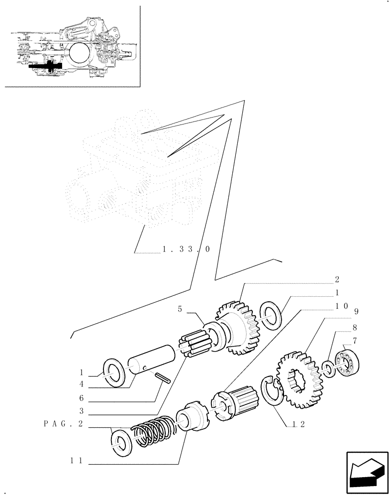 Схема запчастей Case IH JX100U - (1.33.1[01]) - IDLER GEARS - 4WD - GEARS (04) - FRONT AXLE & STEERING