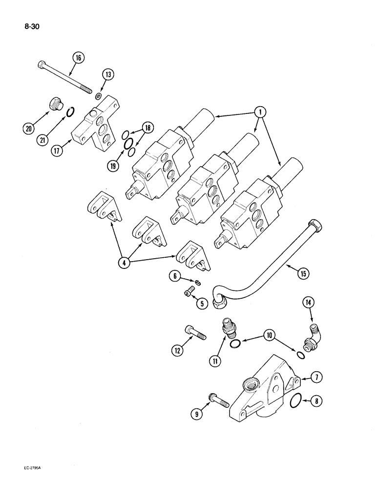 Схема запчастей Case IH 895 - (8-30) - REMOTE AUXILIARY VALVES, FIRST, SECOND, OR THIRD BANK MOUNTING, WITH CAB (08) - HYDRAULICS