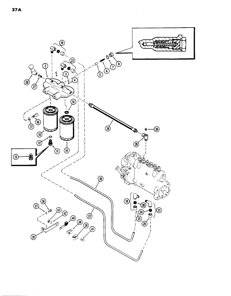 Схема запчастей Case IH 1070 - (037A) - FUEL INJECTION FILTER SYSTEM, (451B) DIESEL ENGINE, USED PRIOR TO ENG. NO. 2323001 (03) - FUEL SYSTEM