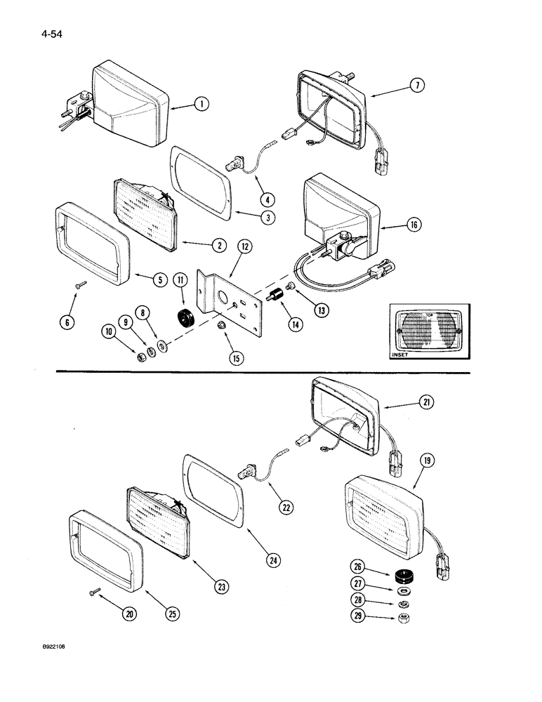 Схема запчастей Case IH 7140 - (4-054) - LAMP ASSEMBLIES, LOWER FRONT FLOOD LAMP AND FENDER FLOOD LAMP (04) - ELECTRICAL SYSTEMS