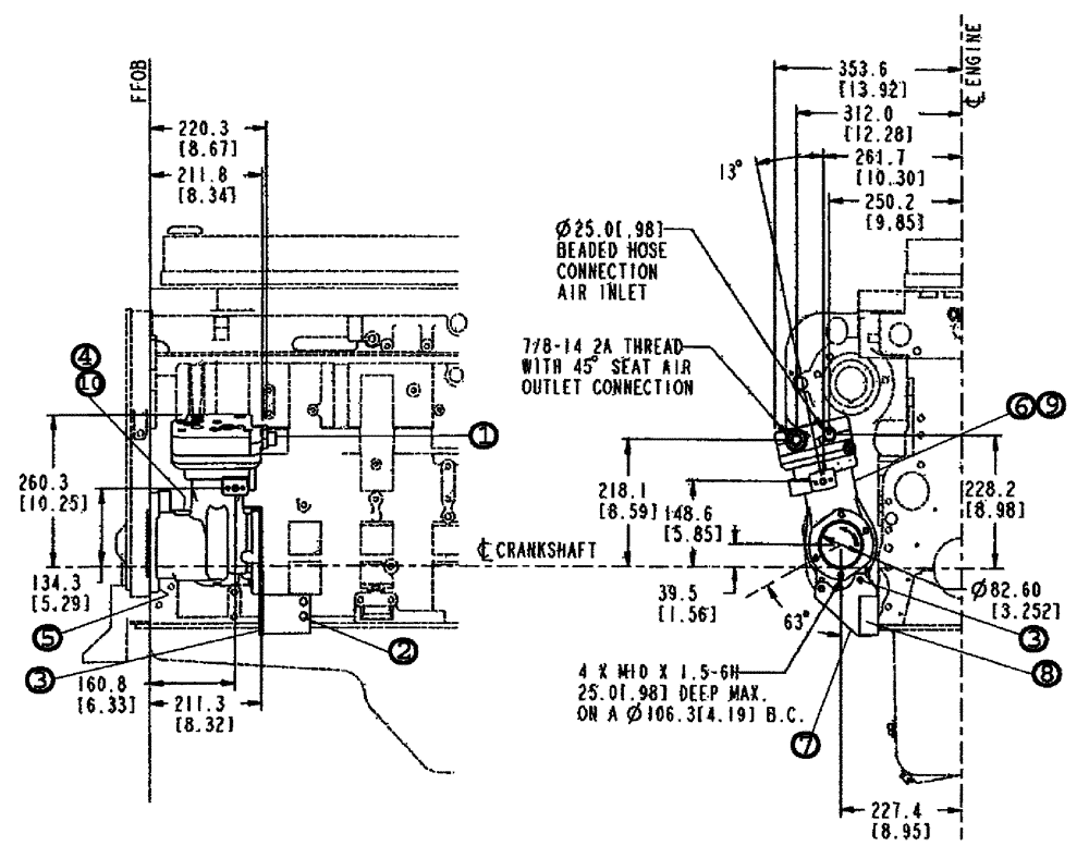 Схема запчастей Case IH TITAN 3520 - (02-009) - AIR COMPRESSOR ASSEMBLY (01) - ENGINE