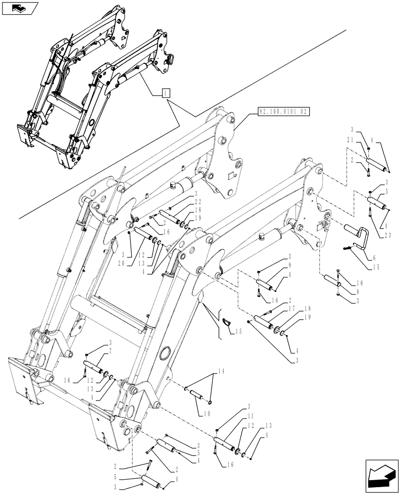 Схема запчастей Case IH FARMALL 65C - (82.100.0101[04]) - FRONT LOADER - BREAKDOWN - PINS AND ARM LEVER - NAR (VAR.334489-339489) (82) - FRONT LOADER & BUCKET