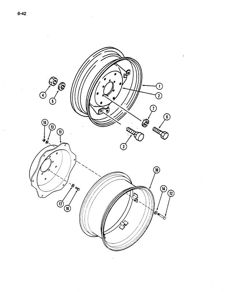 Схема запчастей Case IH 245 - (6-42) - REAR WHEELS, 2 PIECE RIM AND DISC (06) - POWER TRAIN