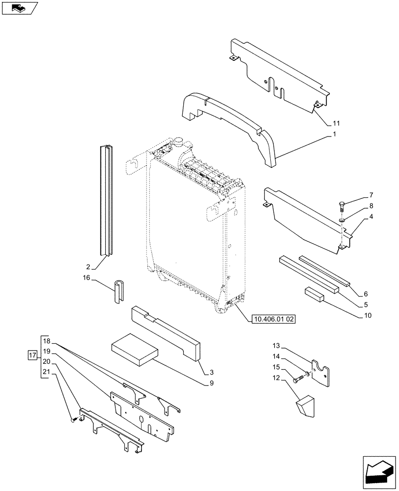 Схема запчастей Case IH PUMA 200 - (10.406.02) - NEW FRONT LINKAGE FOR ELECTRONIC REMOTES - RADIATOR DUCT AND SEALS (VAR.743483-743484-743485-743486-743481-743482 / 743765) (10) - ENGINE