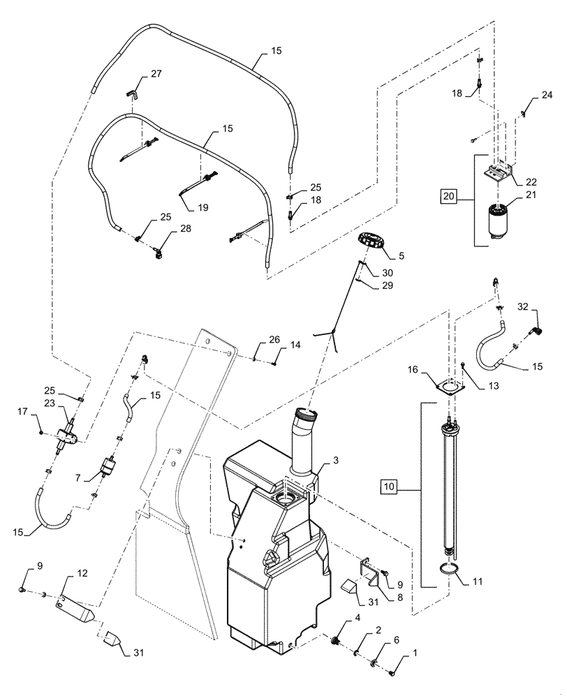 Схема запчастей Case IH TR270 - (10.210.AF) - FUEL LINE & TANK (10) - ENGINE