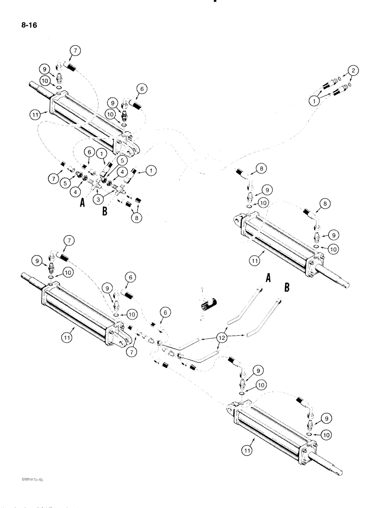 Схема запчастей Case IH 475 - (8-16) - WING LIFT HYDRAULIC CIRCUIT, 1/2 INCH ID HOSES WITHOUT DIVERTER VALVE (08) - HYDRAULICS