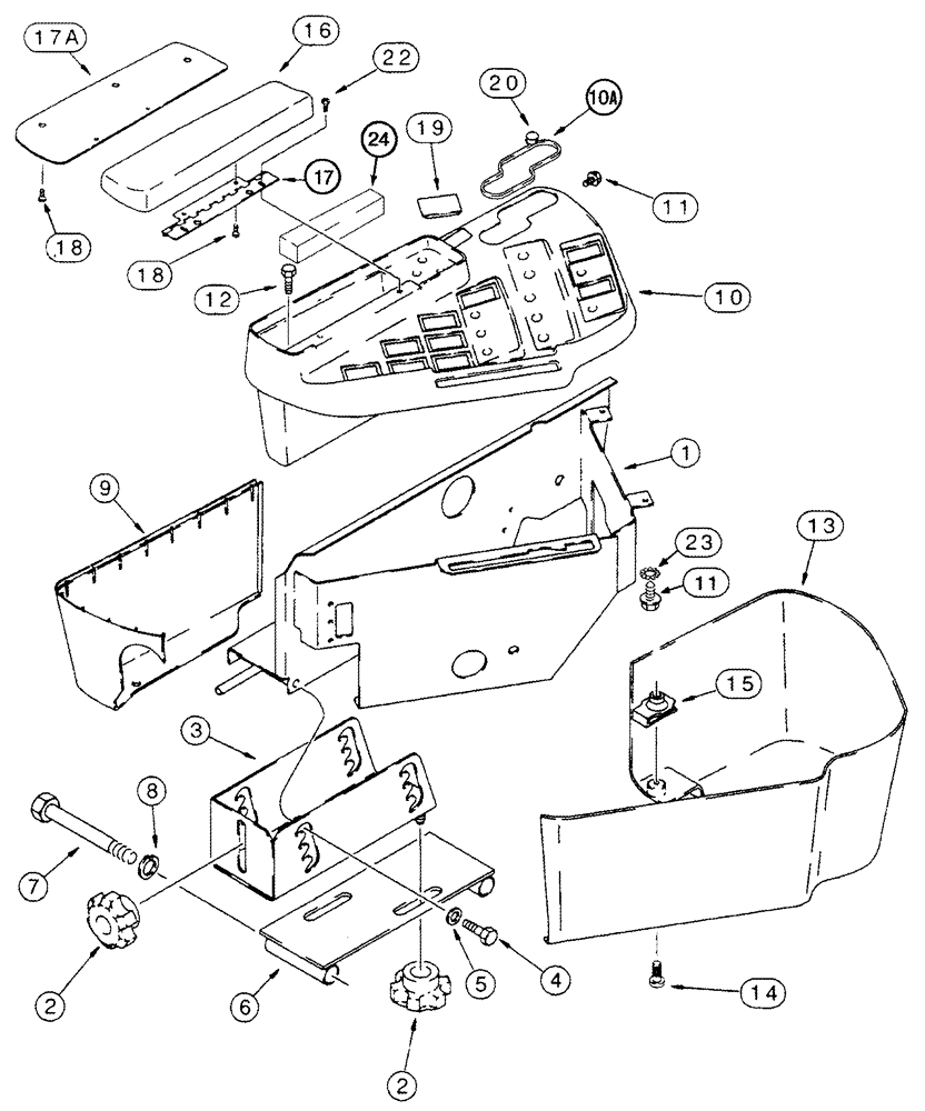 Схема запчастей Case IH 2555 - (09E-09) - CAB CONSOLE, RIGHT HAND (10) - CAB & AIR CONDITIONING