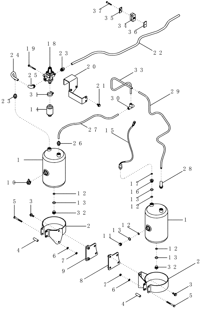Схема запчастей Case IH MX230 - (07-13) - TRAILER BRAKES - PNEUMATIC, RESERVOIR (07) - BRAKES
