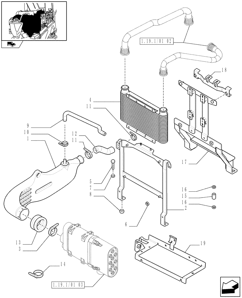 Схема запчастей Case IH FARMALL 105V - (1.19.1/01[01]) - INTERCOOLER AND RELATED PARTS (02) - ENGINE EQUIPMENT