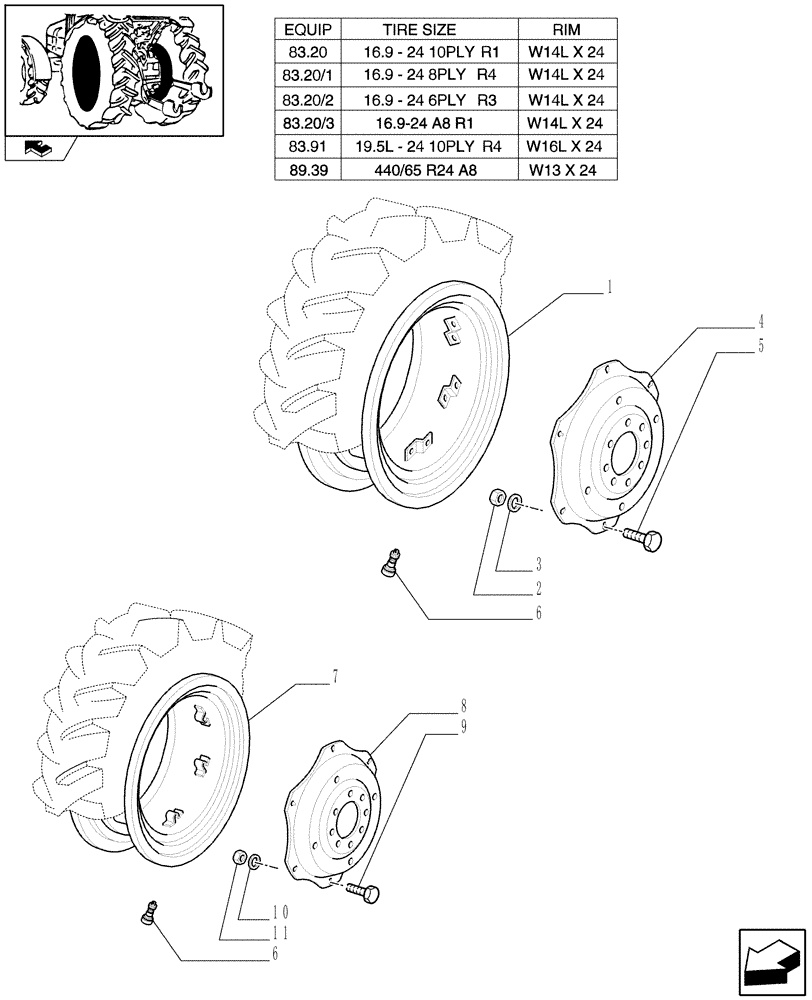 Схема запчастей Case IH FARMALL 75C - (83.00[03]) - DRIVE WHEELS (11) - WHEELS/TRACKS
