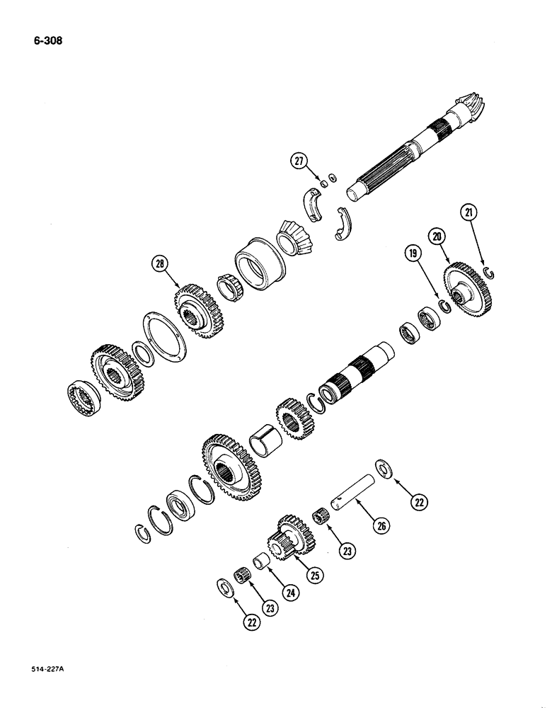 Схема запчастей Case IH 585 - (6-308) - RANGE TRANSMISSION, IN REAR FRAME, 4 WHEEL DRIVE TRACTORS, CONTD (06) - POWER TRAIN