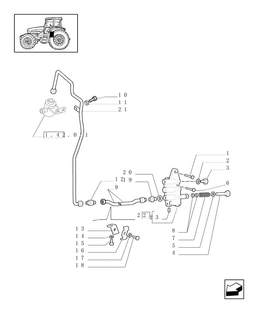Схема запчастей Case IH JX80U - (1.33.2/01[02]) - IDLER CONTROLS - 4WD - VALVE SUPPORT & PIPES (04) - FRONT AXLE & STEERING