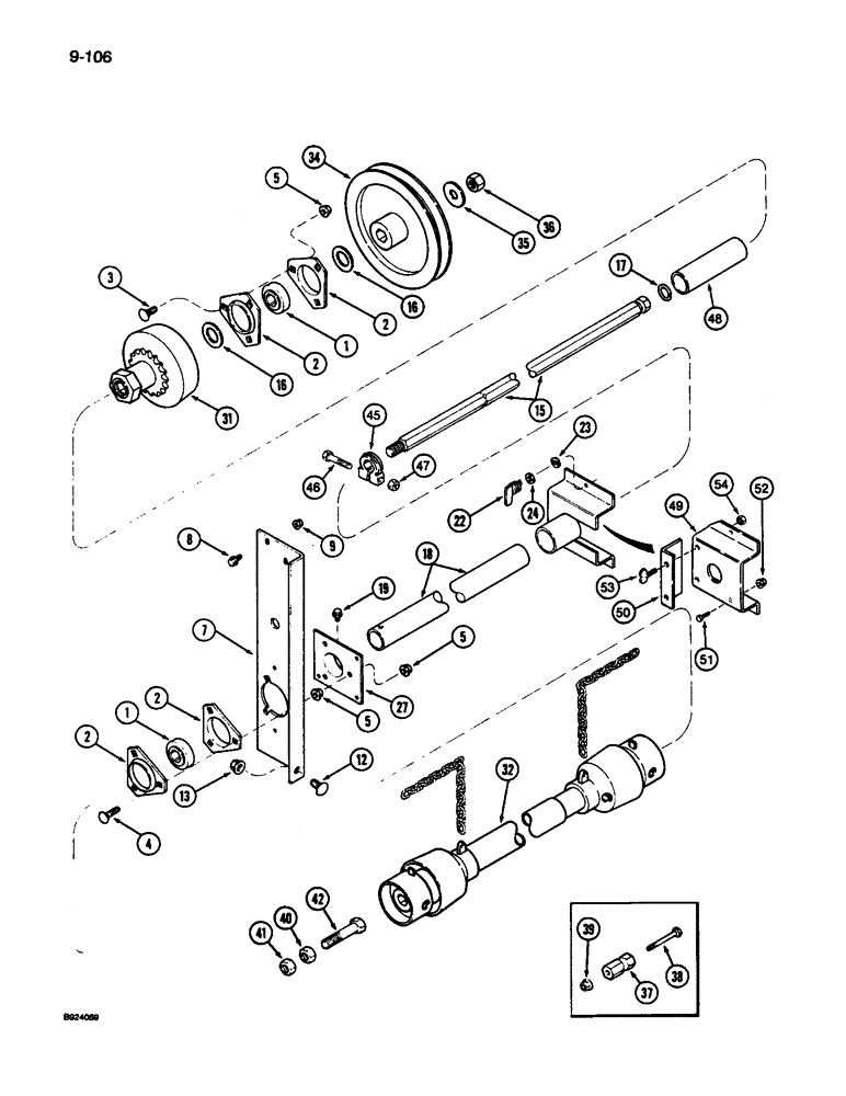 Схема запчастей Case IH 1010 - (9-106) - AUGER AND KNIFE JACKSHAFT DRIVE, 22.5 AND 25.0 FOOT HEADER (58) - ATTACHMENTS/HEADERS