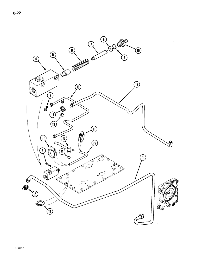 Схема запчастей Case IH 895 - (8-22) - REGULATOR VALVE AND CONNECTIONS CREEP, WITH CAB (08) - HYDRAULICS