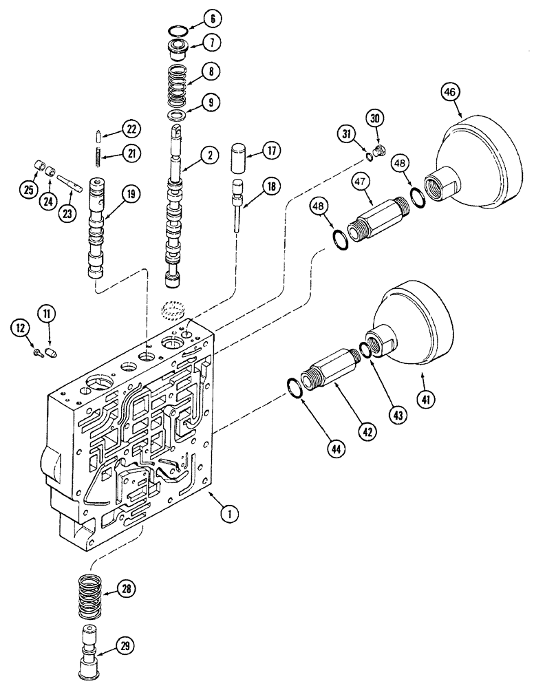 Схема запчастей Case IH 7250 - (6-032) - TRANSMISSION CONTROL VALVE ASSEMBLY, BODY SECTION AND BODY PLATE (06) - POWER TRAIN