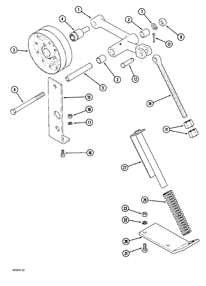 Схема запчастей Case IH 1844 - (9B-18) - FRONT FAN IDLER PULLEY LINKAGE, 1844 COTTON PICKER P.I.N. JJC0002560 AND AFTER (15) - HANDLING SYSTEM