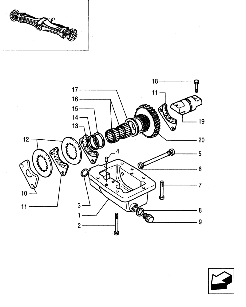 Схема запчастей Case IH JX90 - (1.33.1/01) - (VAR.654) EMERGENCY BRAKE ON TRANSMISSION (04) - FRONT AXLE & STEERING
