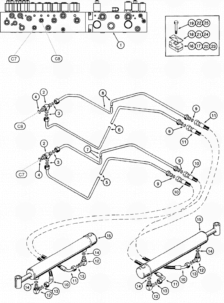 Схема запчастей Case IH 620 - (08-15) - DRUM SERVICE CLOSE AND SPREAD SYSTEM (07) - HYDRAULICS