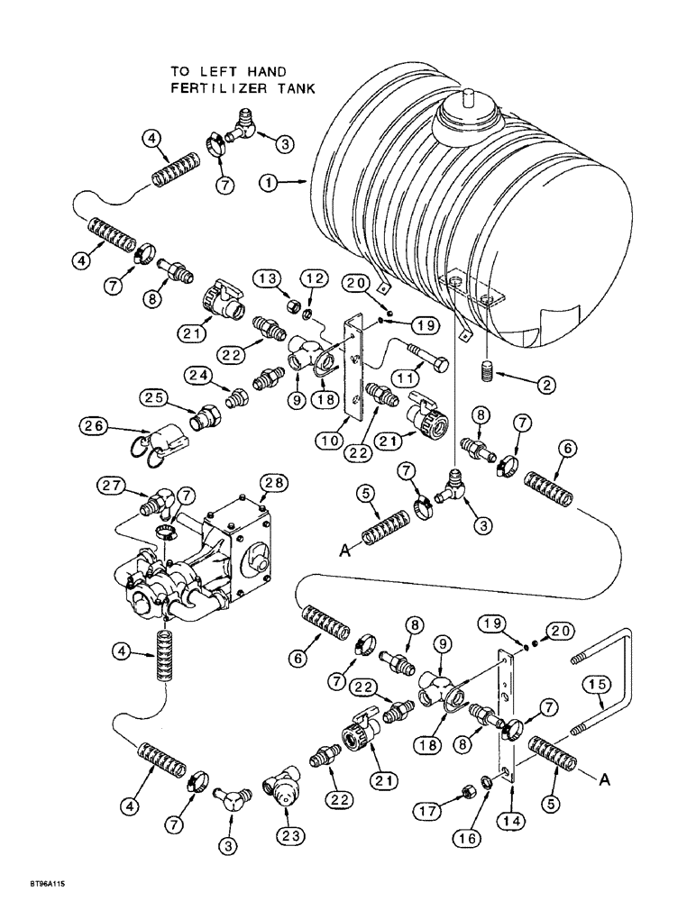 Схема запчастей Case IH 955 - (9F-018) - LIQUID FERTILIZER PISTON PUMP SYSTEM, TANK AND SUCTION LINES (09) - CHASSIS/ATTACHMENTS