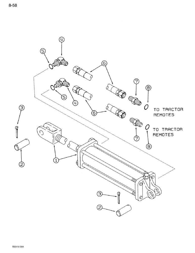 Схема запчастей Case IH 950 - (8-058) - ENDWISE TRANSPORT WHEEL HYDRAULIC SYSTEM, 8 ROW NARROW, RIGID (08) - HYDRAULICS