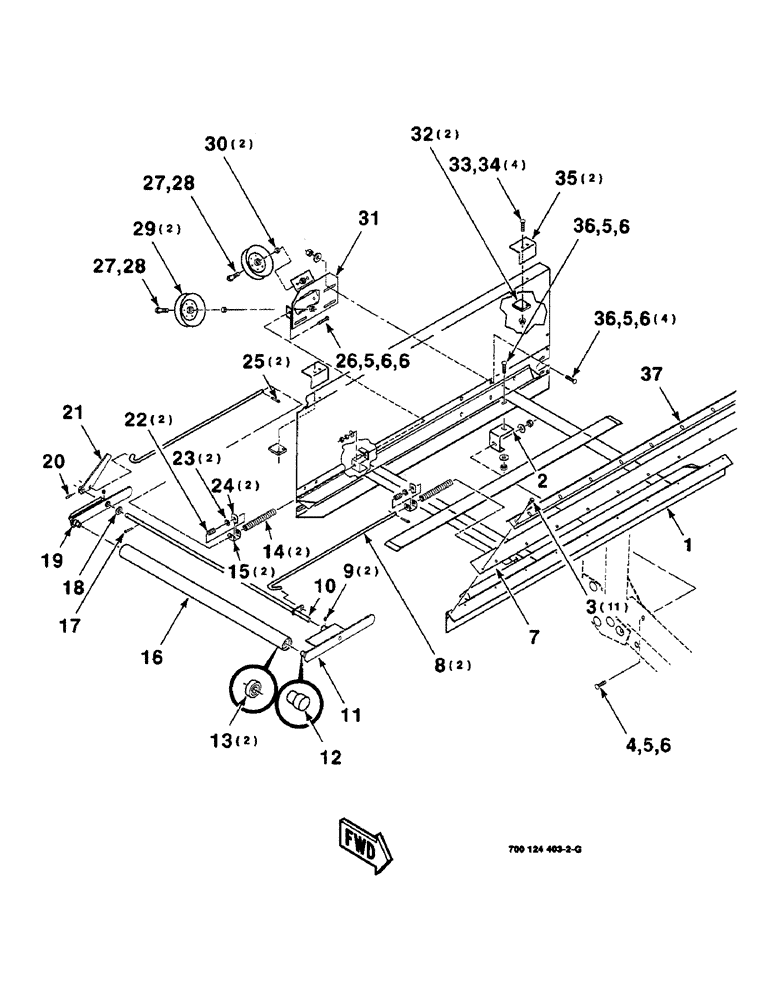 Схема запчастей Case IH 8830 - (6-24) - DRAPER FRAME ASSEMBLY, RIGHT, SERIAL NUMBER CFH0030159 THRU CFH0030454, 21 FOOT ONLY (58) - ATTACHMENTS/HEADERS