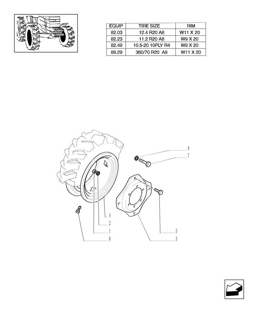 Схема запчастей Case IH JX60 - (82.00[02]) - DRIVING WHEELS - 4WD (11) - WHEELS/TRACKS
