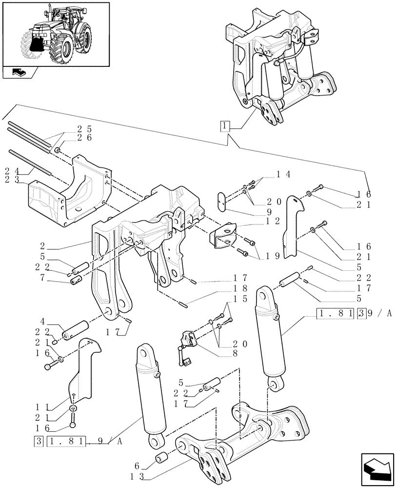 Схема запчастей Case IH PUMA 165 - (1.81.9/02[01]) - (VAR.090) FRONT HPL FOR MID MOUNT REMOTES LESS PTO, WITH AUX. COUPLERS - LIFTER - C6726 (07) - HYDRAULIC SYSTEM
