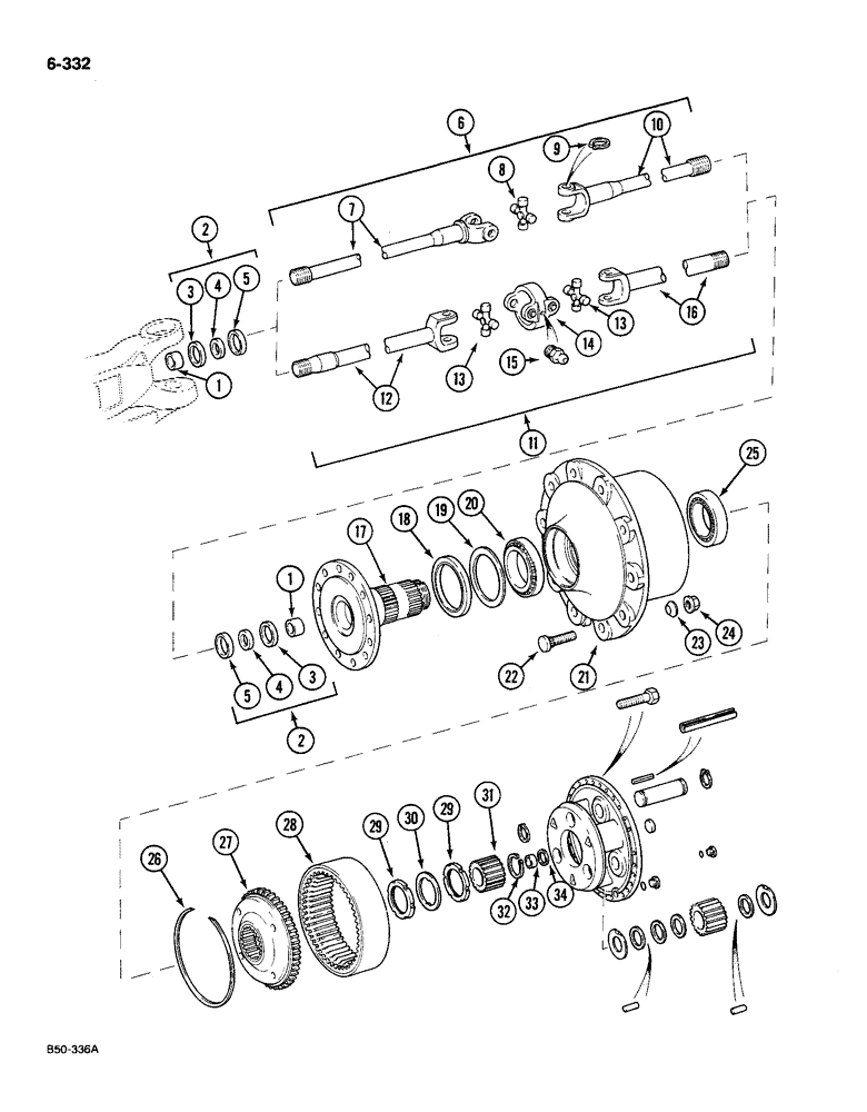 Схема запчастей Case IH 585 - (5-332[JDS]) - WHEEL HUB AND DRIVE, FRONT, 4WD PRIOR TO P.I.N. 18001 (05) - STEERING