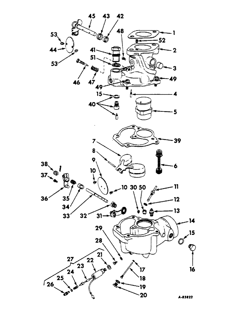 Схема запчастей Case IH 606 - (036) - FUEL SYSTEM, CARBURETOR, GASOLINE, ZENITH 1-1/4 IN. UPDRAFT 63AW10, ENGINE SERIAL NO. 42884 & ABOVE (02) - FUEL SYSTEM