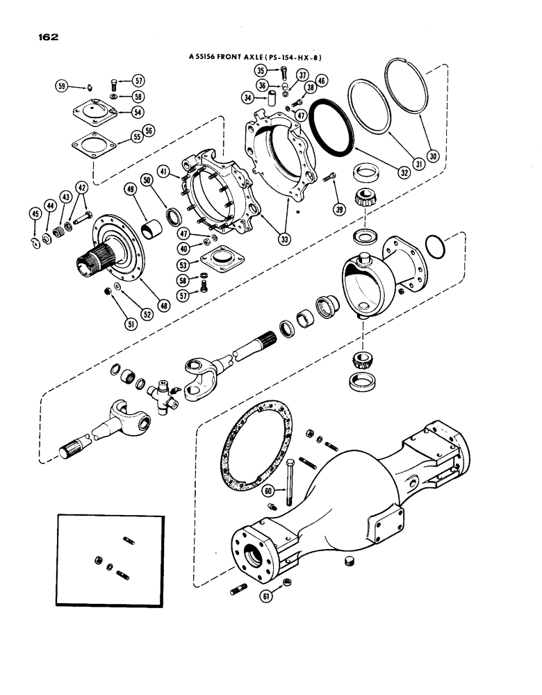 Схема запчастей Case IH 1200 - (162) - A55156 FRONT AXLE HOUSING AND KNUCKLE, CONTINUED, 19.03 RATIO WITH CARDON JOINT (06) - POWER TRAIN