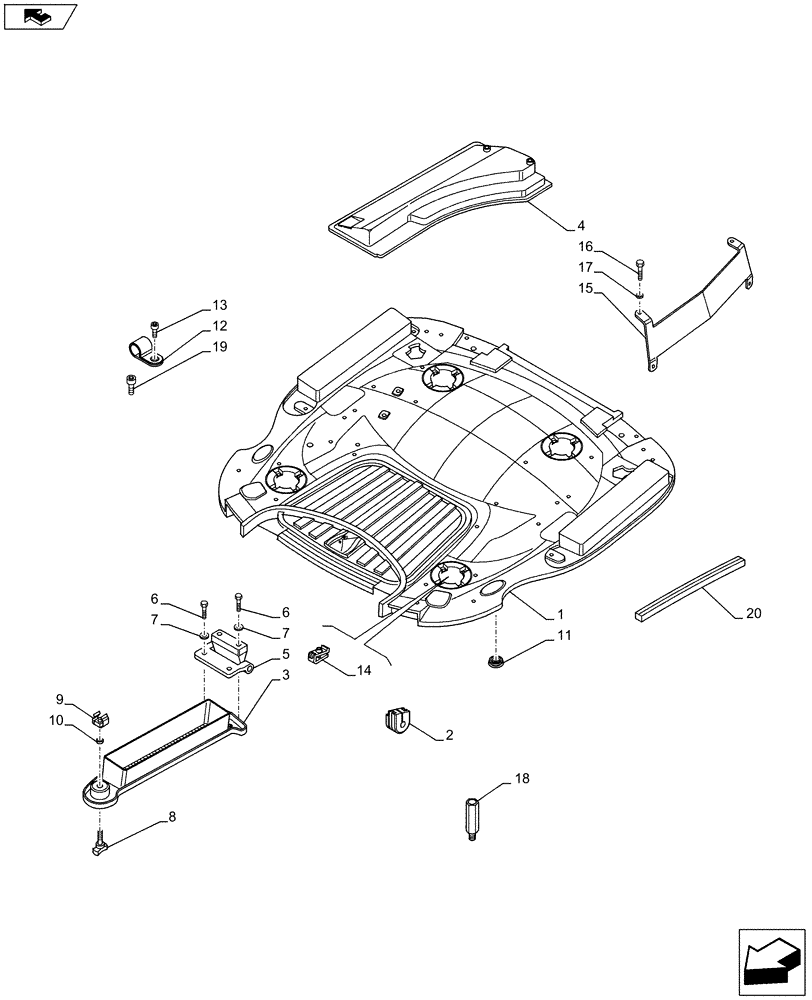 Схема запчастей Case IH PUMA 185 - (90.150.03[02]) - ROOF WITH HIGH PROFILE LESS HIGH VISIBILTY PANEL - FRAME - ISO (90) - PLATFORM, CAB, BODYWORK AND DECALS