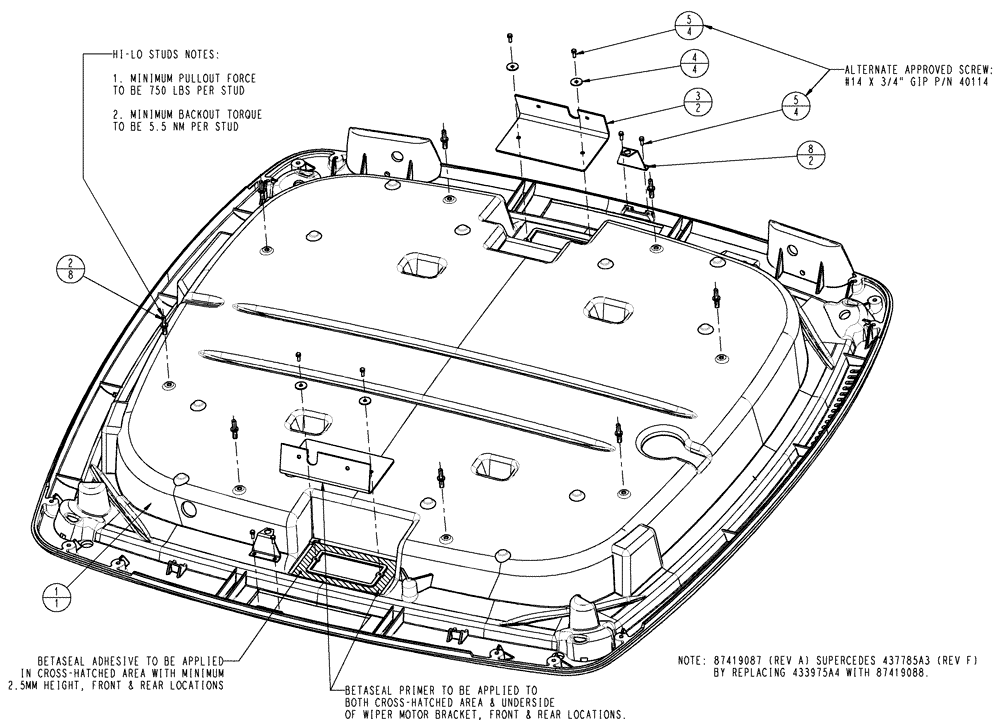 Схема запчастей Case IH SPX3320 - (02-008) - ROOF ASSY, LOWER PANEL Cab Exterior