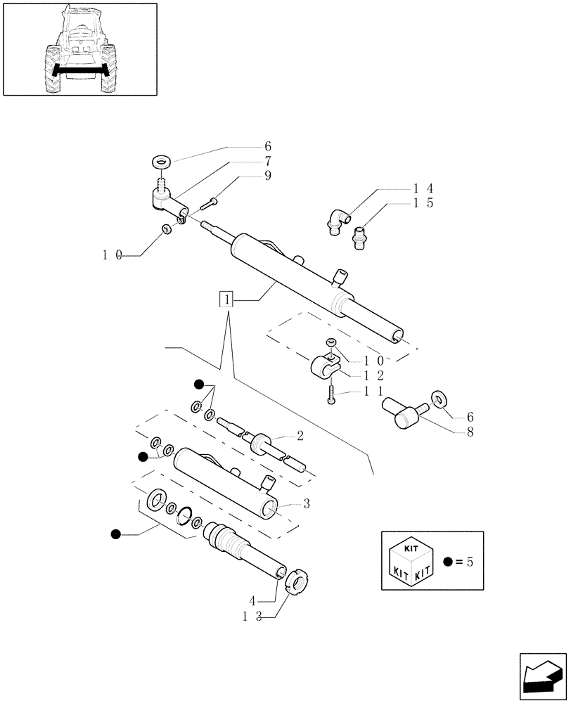 Схема запчастей Case IH MXU110 - (1.41.0/02[03]) - (VAR.417) 2WD HEAVY DUTY FRONT AXLE - HYDRAULIC STEERING CYLINDER (04) - FRONT AXLE & STEERING
