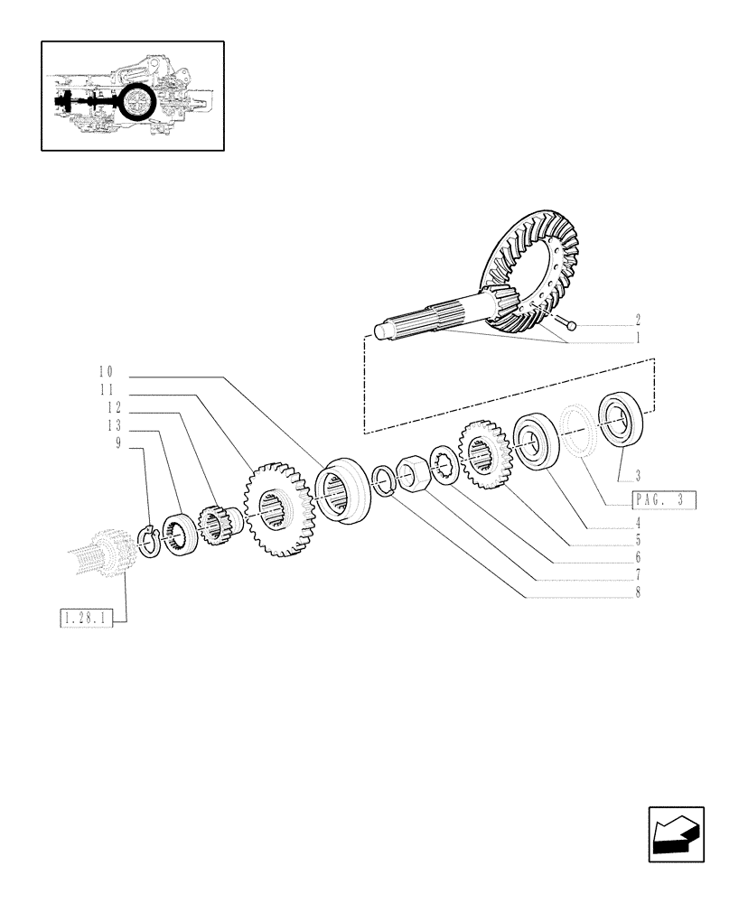 Схема запчастей Case IH JX95 - (1.32.1/08[01]) - (VAR.382) 20 X 12 COMBINATA ( SYNCHRO SHUTTLE + CREEPER) - BEVEL GEAR PAIR (03) - TRANSMISSION