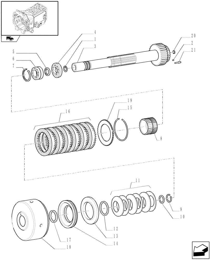 Схема запчастей Case IH PUMA 165 - (1.28.7[05]) - SPEED GEARS AND CLUTCHES - DRIVEN SHAFT AND "E" CLUTCH (03) - TRANSMISSION