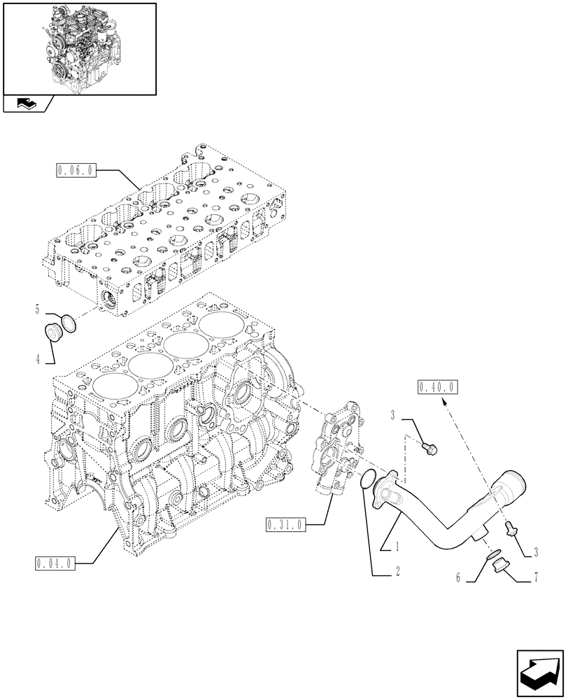Схема запчастей Case IH FARMALL 60 - (0.32.3) - PIPING - ENGINE COOLING SYSTEM (01) - ENGINE