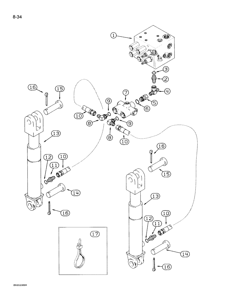 Схема запчастей Case IH 950 - (8-034) - ROW MARKER HYDRAULIC SYSTEM, 8 ROW WIDE AND 12 ROW NARROW, VERTICAL FOLD (08) - HYDRAULICS