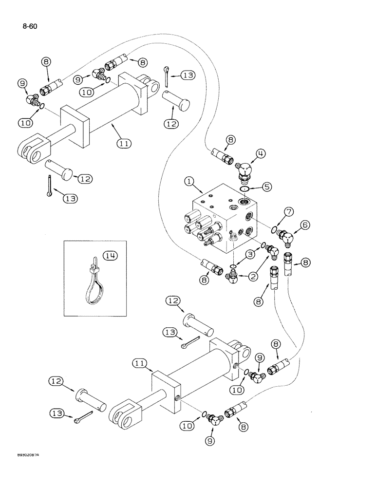Схема запчастей Case IH 950 - (8-060) - ASSIST WHEEL HYDRAULIC SYSTEM, 8 ROW WIDE AND 12 ROW NARROW, VERTICAL FOLD (08) - HYDRAULICS