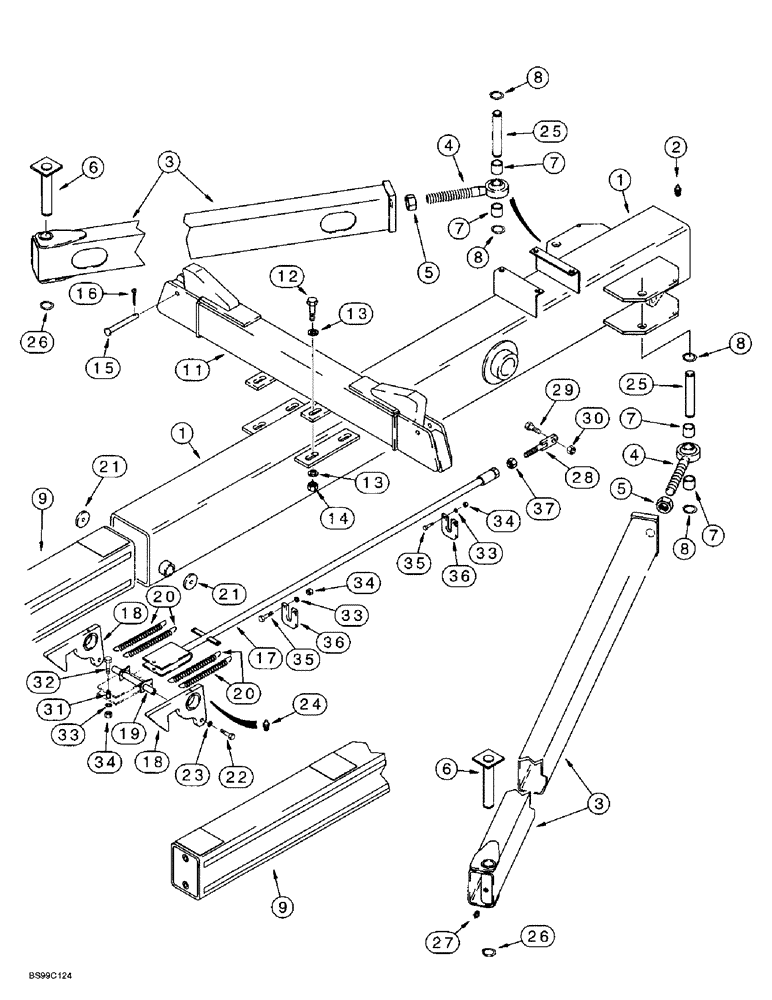 Схема запчастей Case IH 955 - (9A-036) - TELESCOPING TONGUE, 24 ROW NARROW - FRONT FOLD, BUILT TO AUG 97 & SEPT 97 & AFTER (THRU DBC0001422) (09) - CHASSIS/ATTACHMENTS