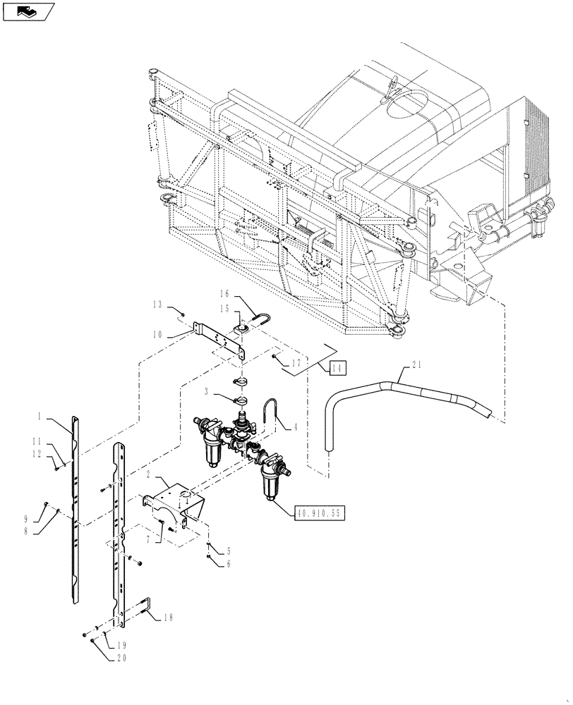 Схема запчастей Case IH 4430 - (40.910.54) - CENTER SECTION PLUMBING, 7 SECTION, LO-FLOW, 120’ BOOM (40 ) - PLUMBING