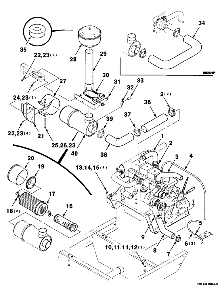Схема запчастей Case IH 8825HP - (03-10) - AIR BREATHER AND RADIATOR HOSE ASSEMBLIES, SERIAL NUMBER CFH127600 AND LATER (02) - ENGINE