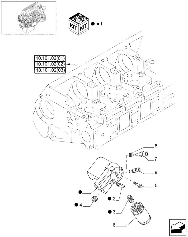 Схема запчастей Case IH 8120 - (10.206.01[01]) - FUEL FILTER, ENGINE MOUNTED - 8120/8120(LA) (10) - ENGINE