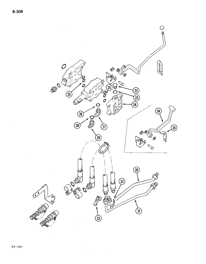 Схема запчастей Case IH 385 - (8-308) - AUXILIARY VALVES SINGLE, FOR TRACTORS WITH HYDRAULIC DRAFT CONTROL (CONTD) (08) - HYDRAULICS