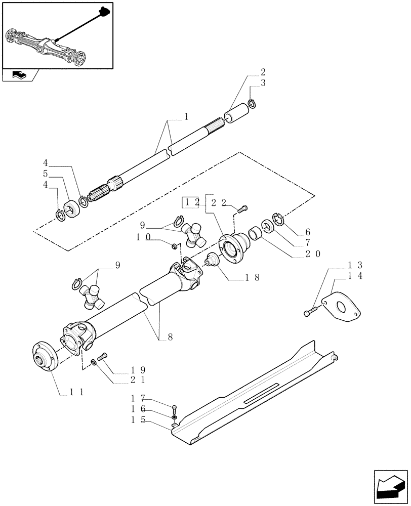 Схема запчастей Case IH PUMA 210 - (1.38.5) - 4WD PROPELLER SHAFT STD (04) - FRONT AXLE & STEERING