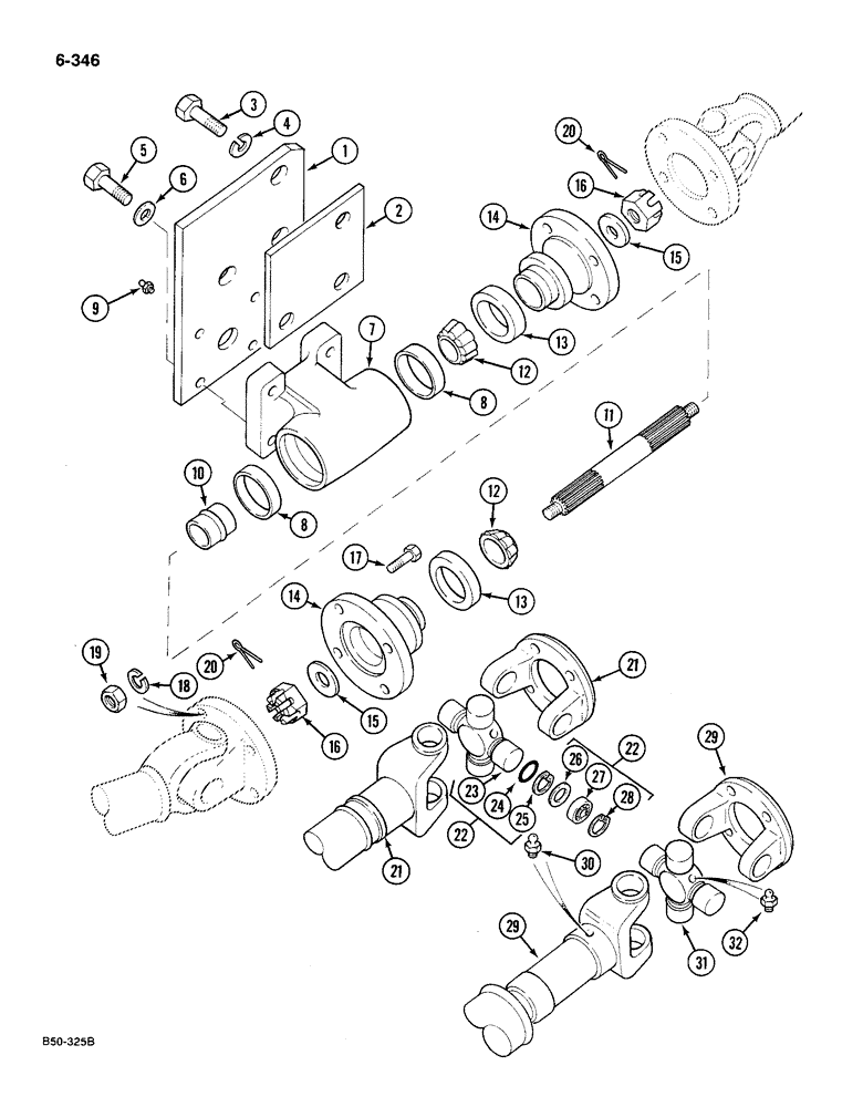 Схема запчастей Case IH 585 - (6-346) - DRIVE SHAFT, 4WD PRIOR TO P.I.N. 18001 (06) - POWER TRAIN