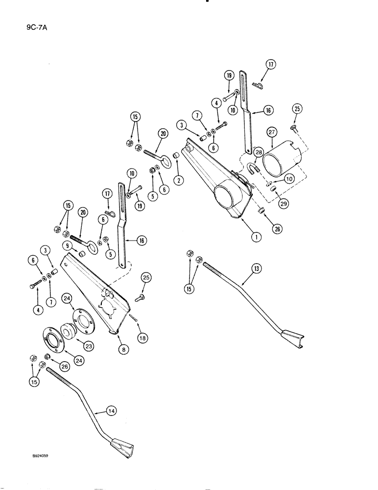 Схема запчастей Case IH 1020 - (9C-07A) - AUGER SUPPORTS, MODELS WITH AUGER DRIVE ON RIGHT-HAND SIDE OF HEADER (SPLIT KNIFE W/ AUGER DRIVE) (58) - ATTACHMENTS/HEADERS